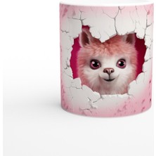 Kalpli Duvarı Delen Sevimli Alpaka Temalı Baskılı Kupa Bardak