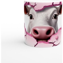 Gülümseyen Inek ve Kalpli Çatlak Duvar Temalı Baskılı Kupa Bardak