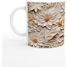 Vanilya Işıltılı Katmanlı Çiçek Desenli Kupa Bardak