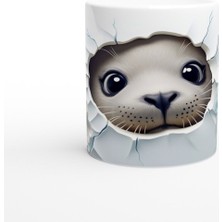 Sevimli Fok Yavrusu ve Çiçek Desenli Su Altı Temalı Kupa Bardak