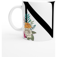 N Harfi Çiçek Motifli Kupa Bardak