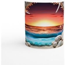 Gün Batımında Mercan ve Kabuklar Su Altı Temalı Kupa Bardak