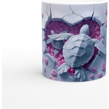 Kalp Dolu Zeminde Yüzen Aşık Kaplumbağalar Temalı Baskılı Kupa Bardak