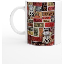 Route 66 Plaka Kolajı Temalı Retro Kupa Bardak