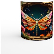 Renkli Orman Çiçekleri Arasında Dev Kelebek Temalı Baskılı Kupa Bardak