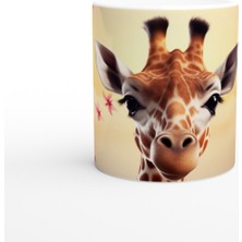 Pembe Çiçekler Arasında Zürafa Temalı Baskılı Kupa Bardak