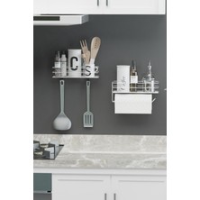 Hill Homes Krom Gümüş  2 Li  Yapışkanlı Baharatlıkmetal Kağıt Havluluk Baharat Standı Mutfak Rafı