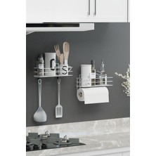 Hill Homes Krom Gümüş  2 Li  Yapışkanlı Baharatlıkmetal Kağıt Havluluk Baharat Standı Mutfak Rafı
