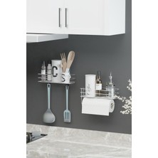 Hill Homes Krom Gümüş  2 Li  Yapışkanlı Baharatlıkmetal Kağıt Havluluk Baharat Standı Mutfak Rafı