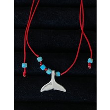 Rupen Kraft Aida Jewelss 925 Ayar Gümüş Balina Kuyruğu Doğal Firuze Taşlı Kırmızı Ip Gümüş Kolye