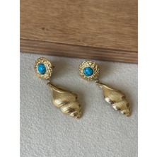 Rupen Kraft Aida Jewelss 316 L Cerrahi Çelik Firuze Taşlı Deniz Kabuğu Model Tasarım Çelik Küpe