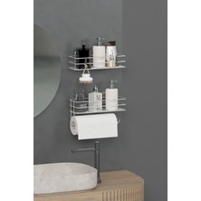 Hill Homes Krom Gümüş Yapışkanlı Banyo Rafı 2 Li Set Kağıt Havlu Askılı Banyo Duş Organizer Raf