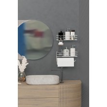 Hill Homes Krom Gümüş Yapışkanlı Banyo Rafı 2 Li Set Kağıt Havlu Askılı Banyo Duş Organizer Raf