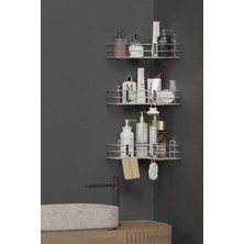 Hill Homes Krom Gümüş Yapışkanlı 3lü Banyo Köşeliği Köşe Rafı Duş Şampuanlık Düzenleyici Organizer