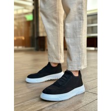 BA0911 Özel Örme Triko Deri Tozu Detaylı Siyah Günlük Spor Ayakkabı