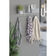 Hill Homes Krom Gümüş Metal 55 cm Portmanto Askılık Elbise Askılığı Duvar Askısı Raf