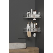 Hill Homes Krom Gümüş Yapışkanlı 2li Banyo Köşeliği Köşe Rafı Duş Şampuanlık Düzenleyici Organizer