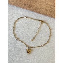 Aida Jewelss 316 L Cerrahi Çelik Zirkon Taşlı Kalpli Paslanmaz Kararmaz Çelik Halhal