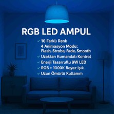 GULE Rgb Led Ampul 16 Renk Değiştiren Uzaktan Kumandalı Abajur & Avize Uyumlu