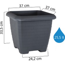ToXA 25 Litre Tabaksız Kare Büyük Boy Plastik Bahçe Çiçek Saksısı Hisar Kale No3
