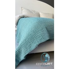 %100 Pamuklu Tek Kişilik Müslin Pike Turkuaz 160X230 - Turkuaz