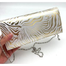 Angel Çanta Aksesuar Gold Zebra Desenli Abiye Çanta Zincirli