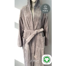 %100 Pamuk Havlu Kumaş Bornoz Gri L/XL- Gri