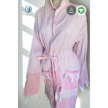 Peştemal Plaj Bornozu Çizgili Pudra L/XL - Pudra