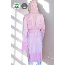 Peştemal Plaj Bornozu Çizgili Pudra L/XL - Pudra