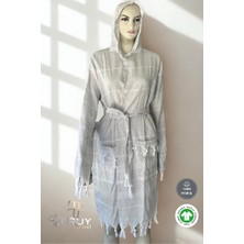 %100 Pamuk Kapüşonlu Peştemal Bornoz Gri S/M - Gri