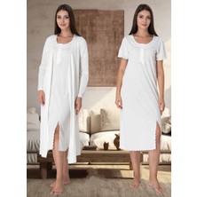 Dvina Effortt Lohusa Sabahlıklı Gecelik Takımı Ekru - 3075