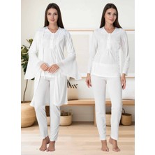 Dvina Effortt Lohusa Sabahlıklı Pijama Takımı Ekru - 3084