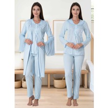 Dvina Effortt Lohusa Sabahlıklı Pijama Takımı Mavi - 3084