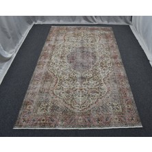Vintage El Dokuma Dekoratif Göbekli Eskitme Yün Halı 5967