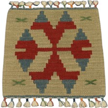 Yeni El Dokuma Kare Köşe Sandalye Minderi Pınarbaşı Kayseri Yün Kilim 5966