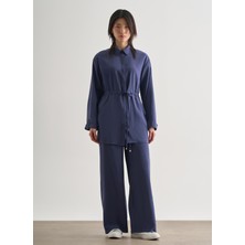 Mizalle Gömlek Yaka Düz Indigo Kadın Tunik M2MZ1030210216