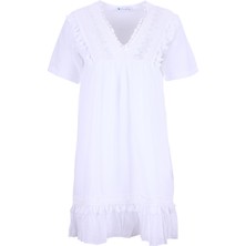 White By Nature V Yaka Beyaz Orta Kadın Elbise 110248