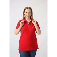 21305 Kısa Kollu Büyük Beden Lakost Kumas T-Shirt Kırmızı