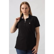 21305 Kısa Kollu Büyük Beden Lakost Kumas T-Shirt Siyah