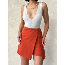 Iki Düğmeli Kapaklı Şort Etek Kremit S24046