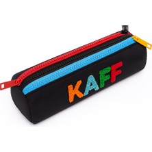 Kaff 01109 Siyah Üç Gözlü Renkli Fermuar Su Geçirmez Bondit Kumaş Peluş Baskılı Kalem Kutusu Kalemlik