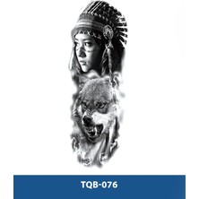 Tattoo TQB-076 Kızılderili Kadın ve Kurt Desen Geçici Kol Dövmesi-Tatto