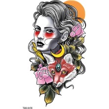 Tattoo TBS-8178 Orta Boy Kadın ve Tilki Desen Renkli Geçici Dövme-Tatto