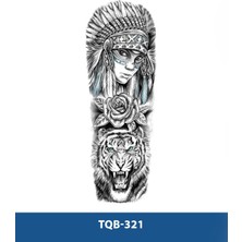 Tattoo TQB-321 Kızıldereli Kadın ve Kaplan Desen Geçici Kol Dövmesi