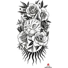 Tattoo XQB-637 Orta Boy Kedi ve Gül Desen Geçici Dövme