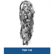 Tattoo TQB-128 Savaşcı Kadın Erkek ve Kurt Desen Geçici Kol Dövmesi