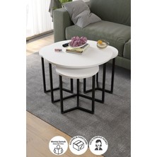 Bofigo 4lü Orta Sehpa Yan Sehpa Dekoratif Sehpa Metal Sehpa Yonca Beyaz