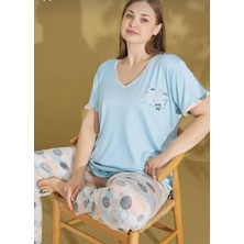 Kadın Battal Büyük Beden Alt Uzun Pijama Takımı 9581