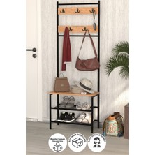 Bofigo 3 Raflı Metal Portmanto Elbise Askılığı Vestiyer Ayakkabılık Samanyolu Çam