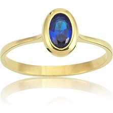 Fasek Gold Gümüş Yüzük - 0.60 CT Oval Safir 925 Ayar Gümüş Tektaş Yüzük- Oval Safir 925 Ayar Tektaş Gümüş Yüzük